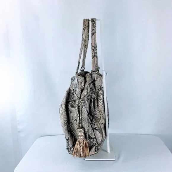 Cole Haan Hobo Bag Large Leather Snakeskin Embossed Tassel Drawcord Close - Picture 3 of 11